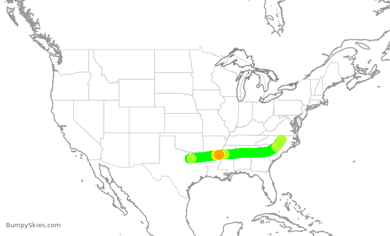 Turbulence forecast map for AAL2693, DFW to RDU