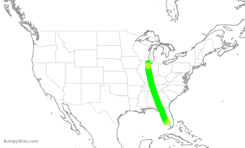 Turbulence forecast map for AAL2693, ORD to RSW
