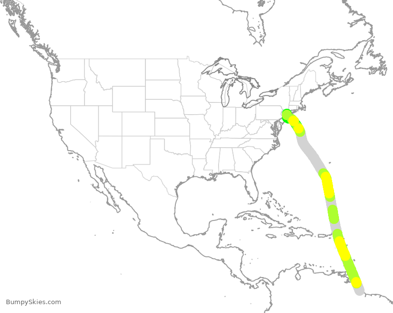 Turbulence forecast map for AAL2694, GEO to JFK