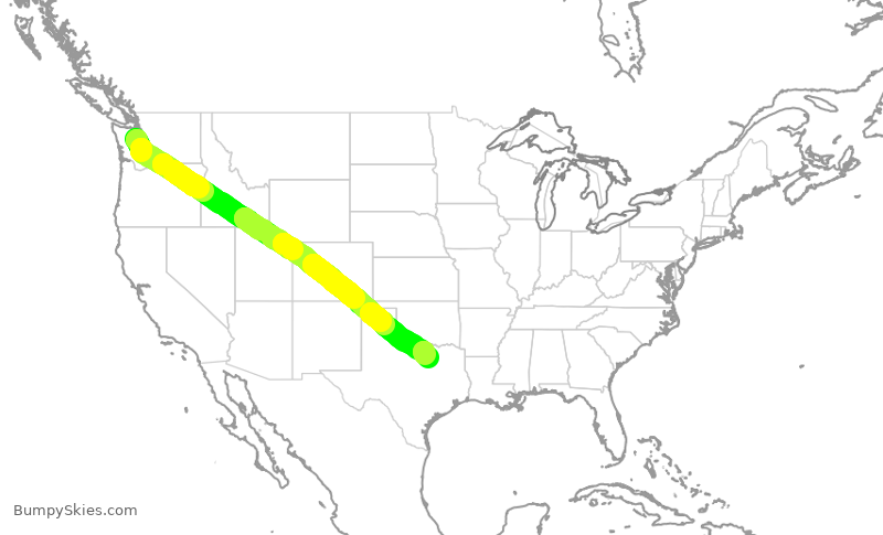 Turbulence forecast map for AAL2695, SEA to DFW
