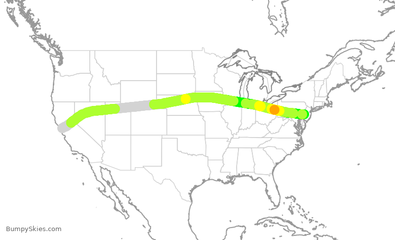 Turbulence forecast map for AAL2695, SFO to PHL