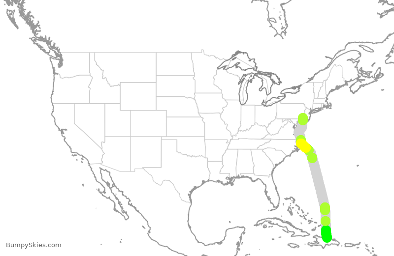 Turbulence forecast map for AAL2697, PHL to STI