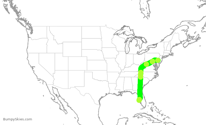 Turbulence forecast map for AAL2700, PHL to SRQ