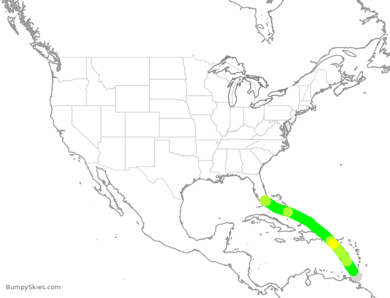 Turbulence forecast map for AAL2703, POS to MIA