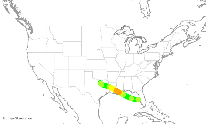 Turbulence forecast map for AAL2704, SRQ to DFW