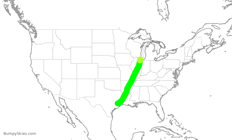 Turbulence forecast map for AAL2708, ORD to IAH