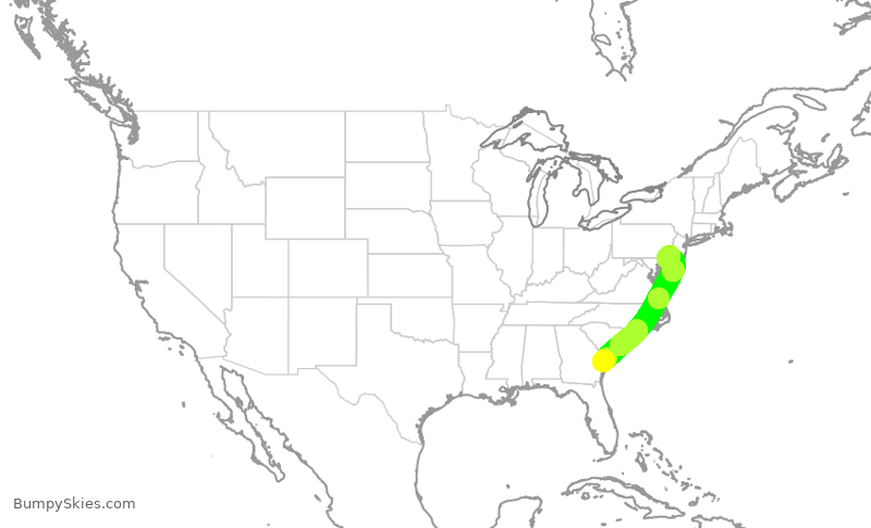 Turbulence forecast map for AAL2708, SAV to PHL