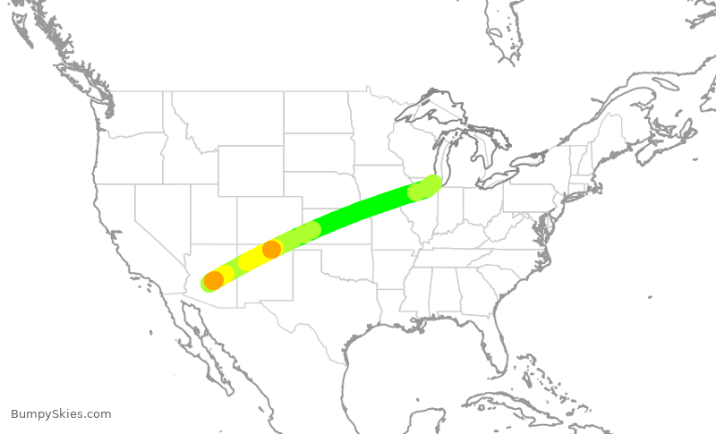 Turbulence forecast map for AAL2710, PHX to ORD