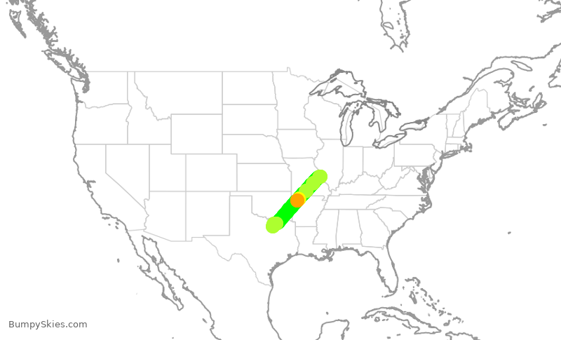 Turbulence forecast map for AAL2712, STL to DFW