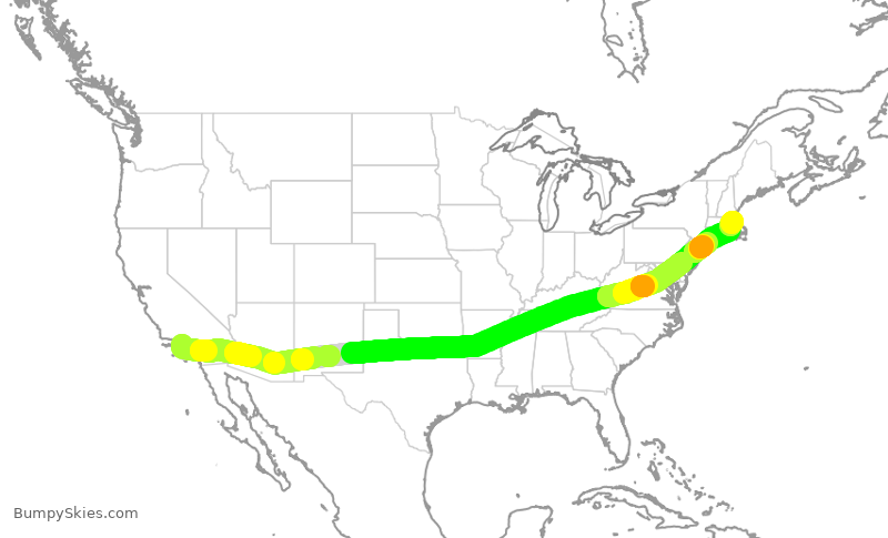 Turbulence forecast map for AAL2713, LAX to BOS