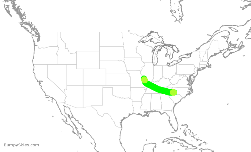 Turbulence forecast map for AAL2717, CLT to STL