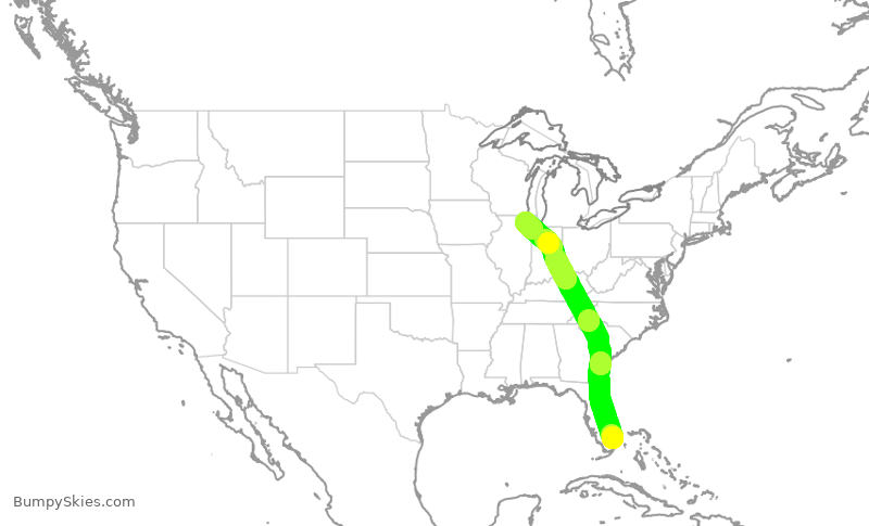 Turbulence forecast map for AAL2717, FLL to ORD