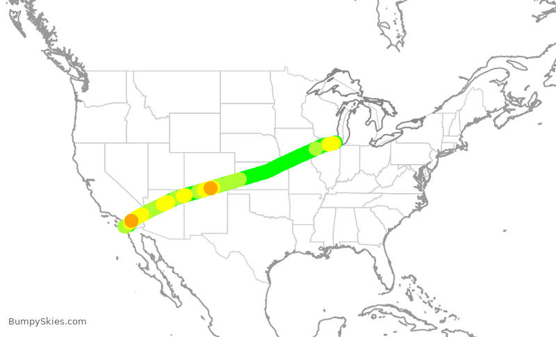 Turbulence forecast map for AAL2718, ORD to SAN