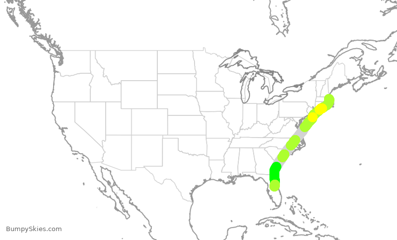Turbulence forecast map for AAL2720, BOS to MCO