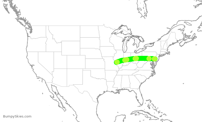 Turbulence forecast map for AAL2720, PHL to STL