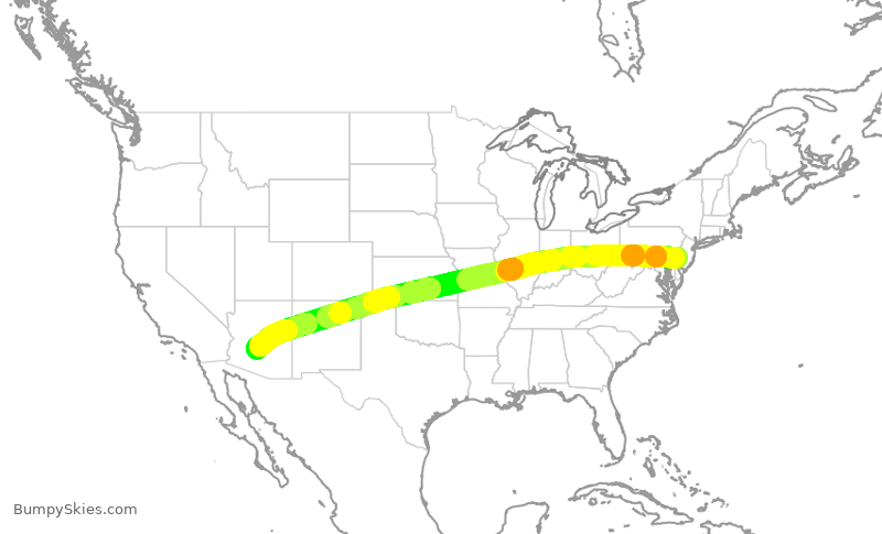 Turbulence forecast map for AAL2721, PHL to PHX