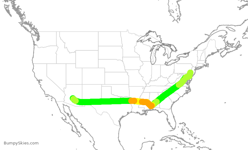 Turbulence forecast map for AAL2721, PHX to PHL