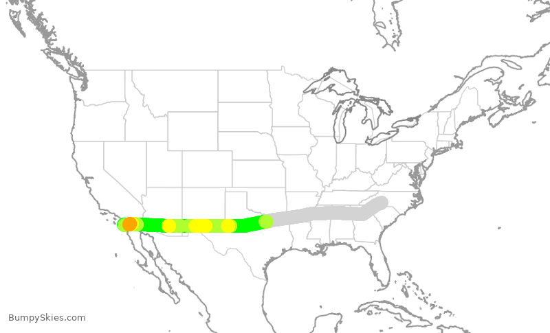 Turbulence forecast map for AAL2722, CLT to SAN