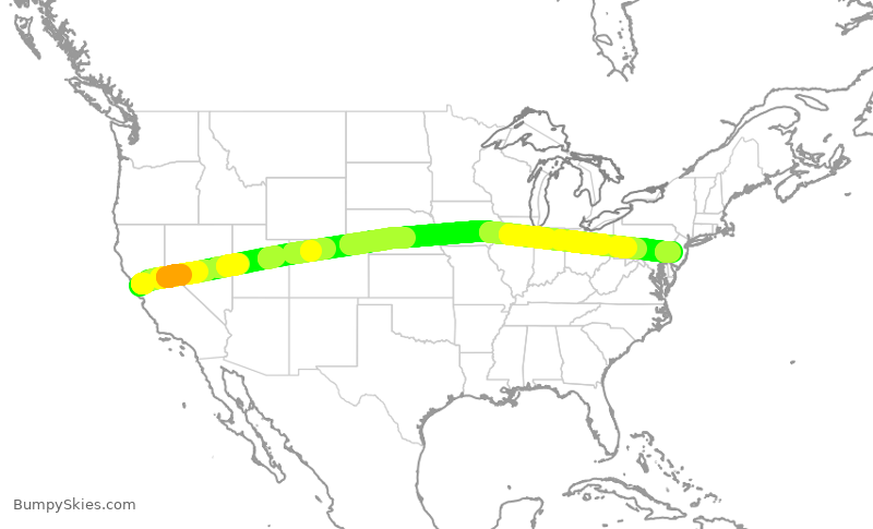 Turbulence forecast map for AAL2722, SFO to PHL