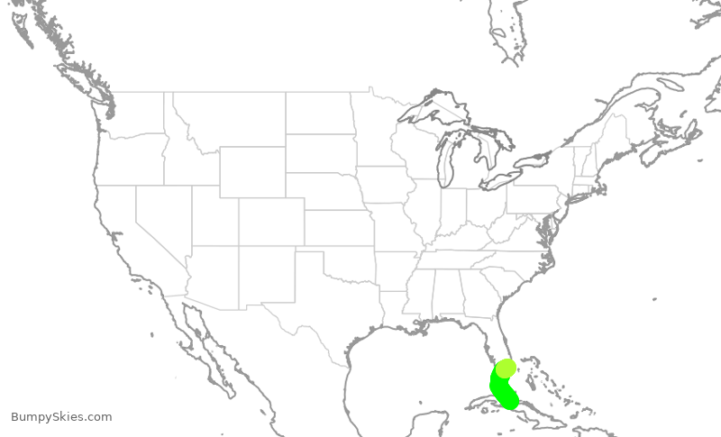 Turbulence forecast map for AAL2724, USC to MIA