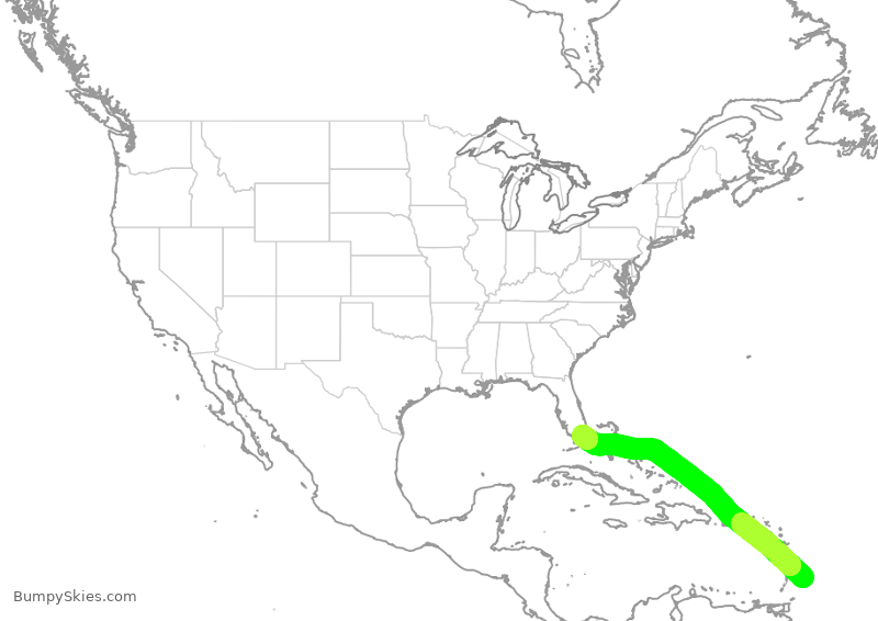 Turbulence forecast map for AAL2725, BPB to MIA