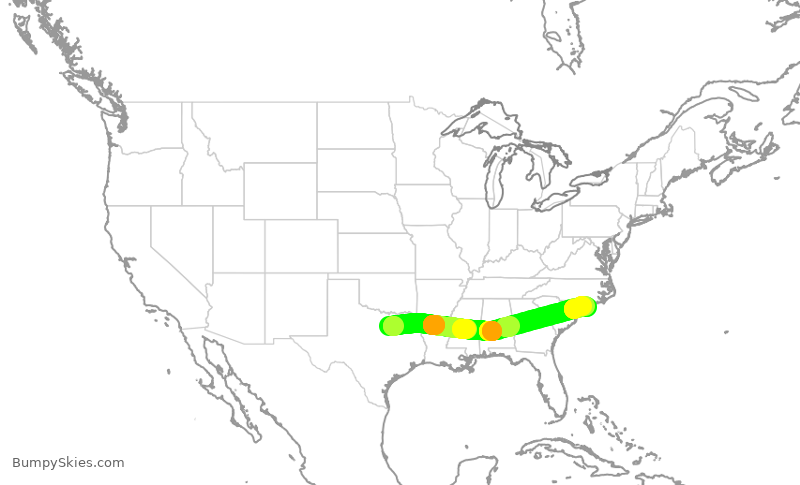 Turbulence forecast map for AAL2727, DFW to ILM