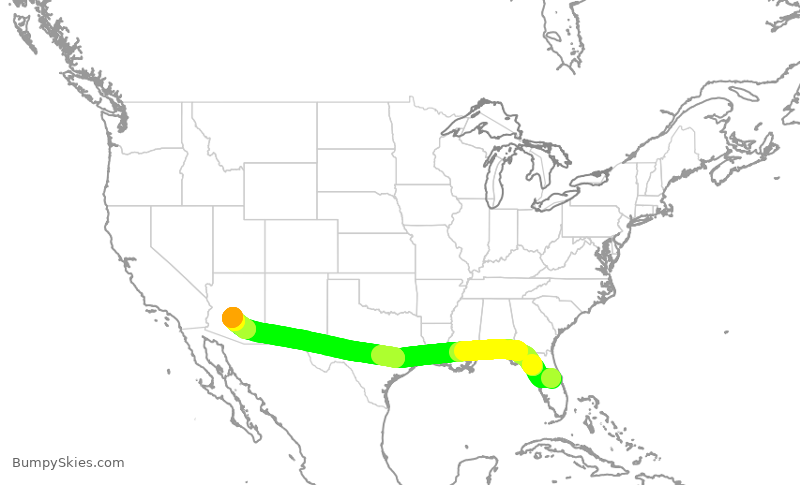 Turbulence forecast map for AAL2727, MCO to PHX
