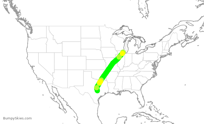 Turbulence forecast map for AAL2730, AUS to ORD