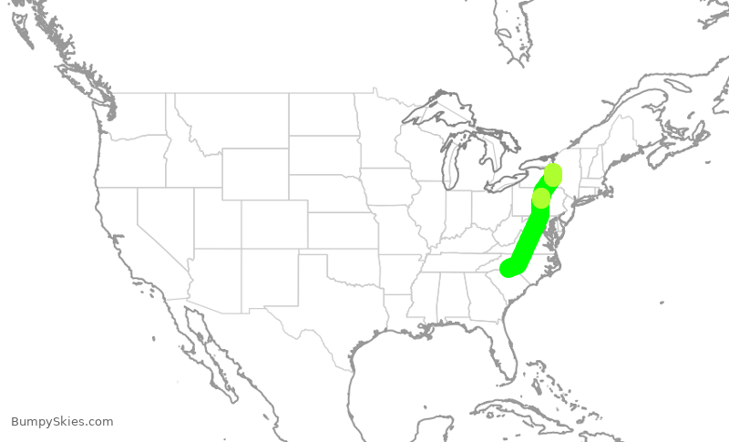 Turbulence forecast map for AAL2730, CLT to SYR