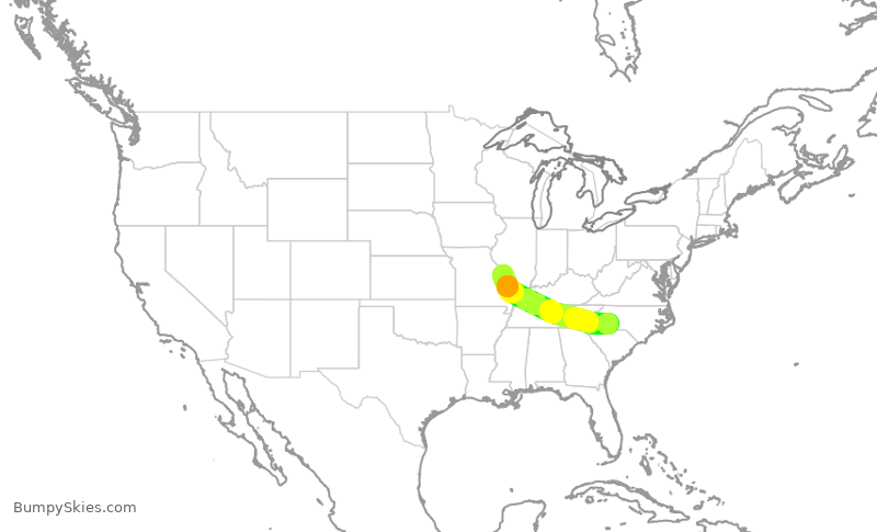 Turbulence forecast map for AAL2731, CLT to STL