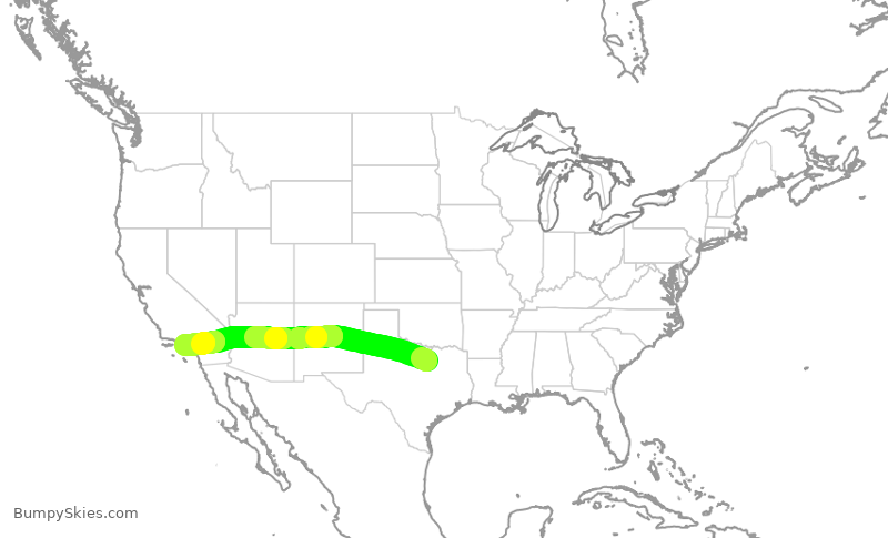 Turbulence forecast map for AAL2732, DFW to LAX