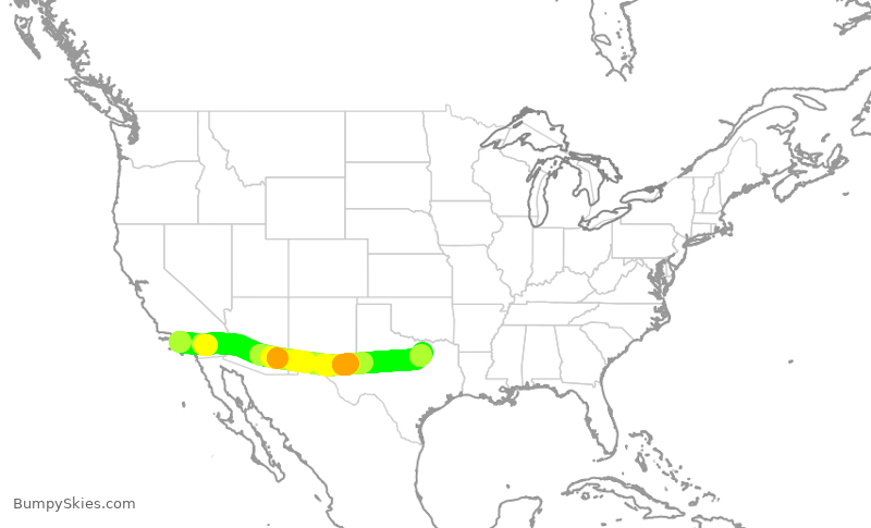 Turbulence forecast map for AAL2732, LAX to DFW