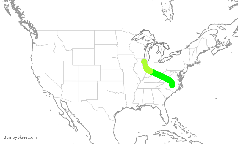 Turbulence forecast map for AAL2732, ORD to RDU
