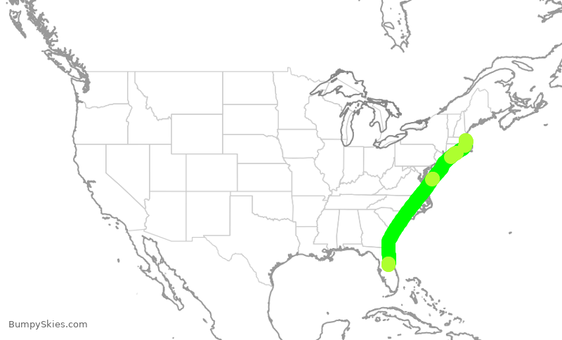 Turbulence forecast map for AAL2735, BOS to MCO