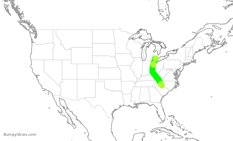 Turbulence forecast map for AAL2735, DTW to CLT