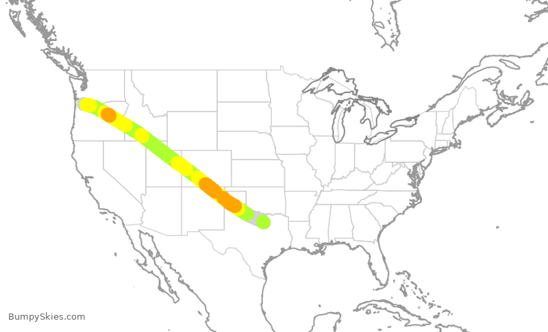 Turbulence forecast map for AAL2736, DFW to PDX