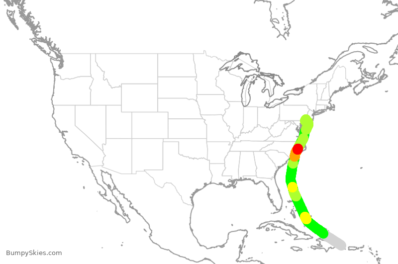 Turbulence forecast map for AAL2737, PUJ to PHL