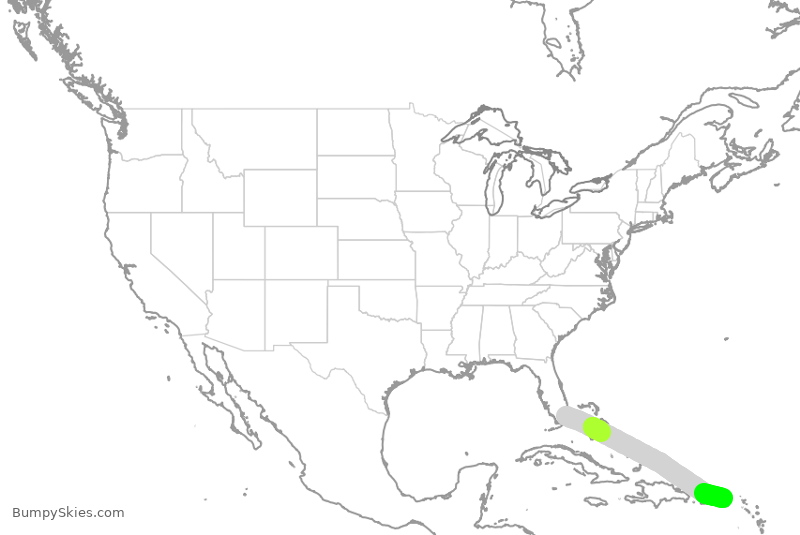 Turbulence forecast map for AAL2738, MIA to STT