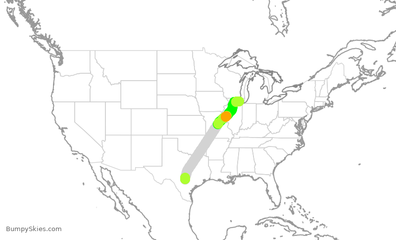 Turbulence forecast map for AAL2738, SAT to ORD