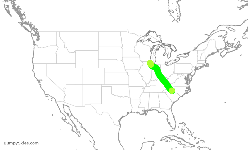 Turbulence forecast map for AAL2742, CLT to ORD