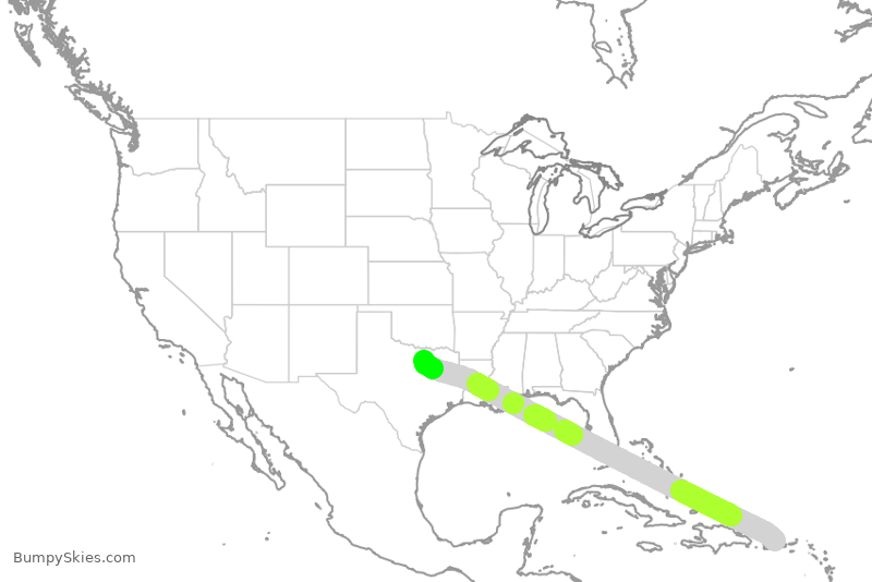 Turbulence forecast map for AAL2742, SJU to DFW