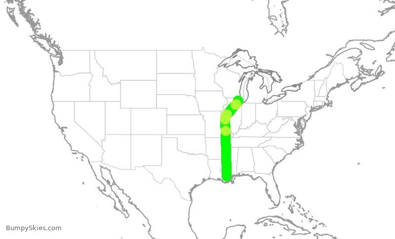 Turbulence forecast map for AAL2743, MSY to ORD