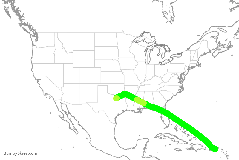Turbulence forecast map for AAL2743, STT to DFW