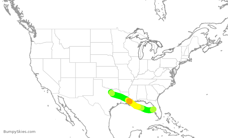 Turbulence forecast map for AAL2747, TPA to DFW