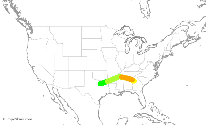 Turbulence forecast map for AAL2749, DFW to ATL
