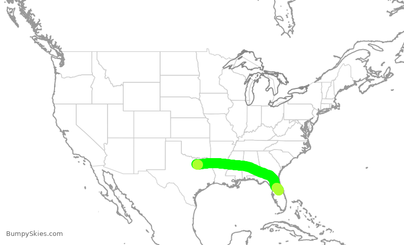 Turbulence forecast map for AAL2750, DFW to MCO