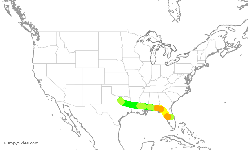 Turbulence forecast map for AAL2750, MCO to DFW