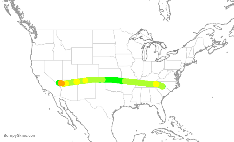Turbulence forecast map for AAL2751, LAS to CLT
