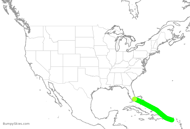 Turbulence forecast map for AAL2753, MIA to STX