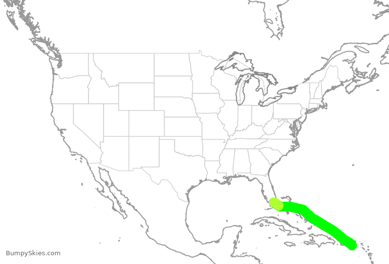 Turbulence forecast map for AAL2753, STX to MIA
